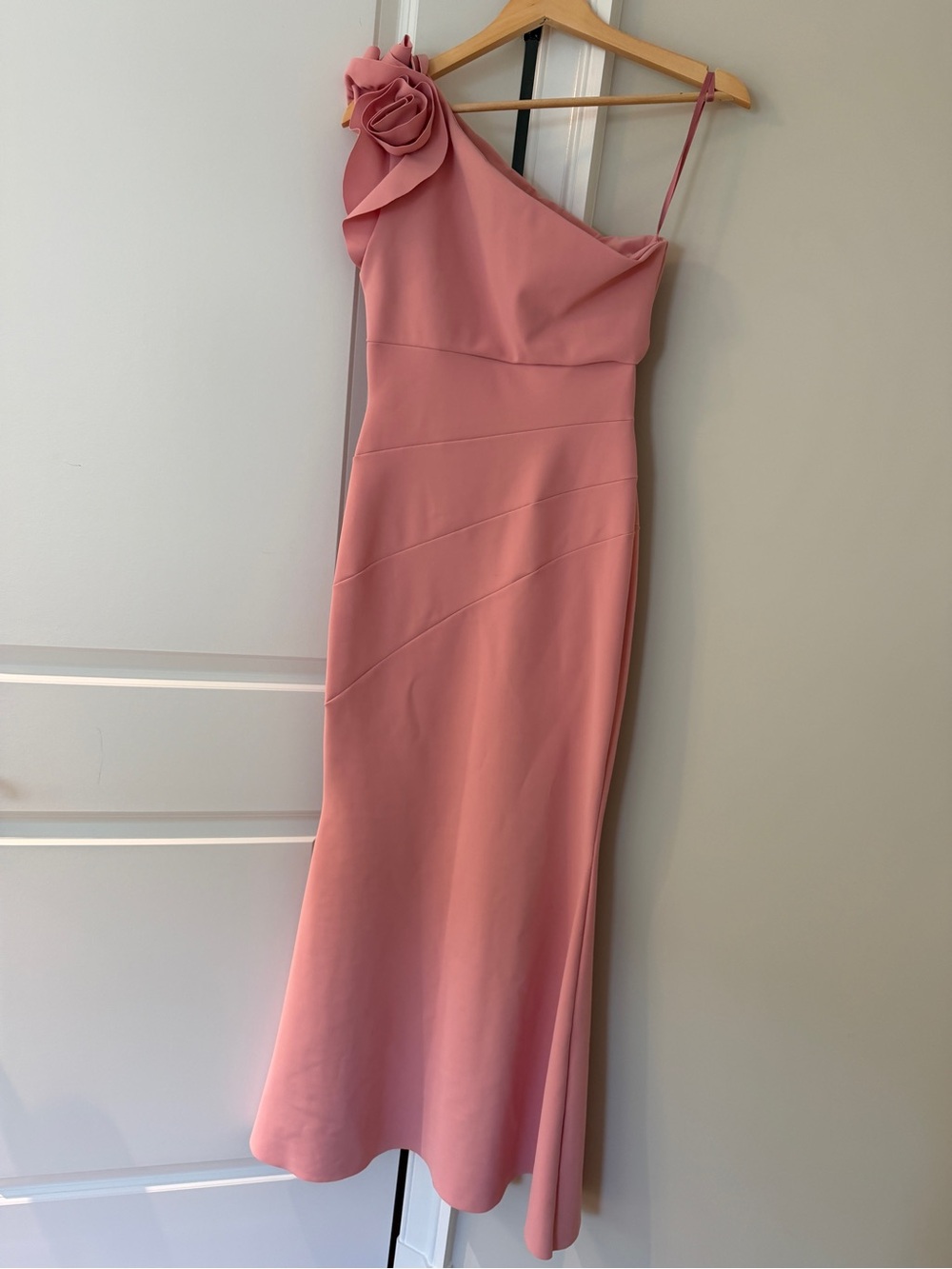 Chiara Boni Dusty Pink One-Shoulder Floral-Rose Evening Gown